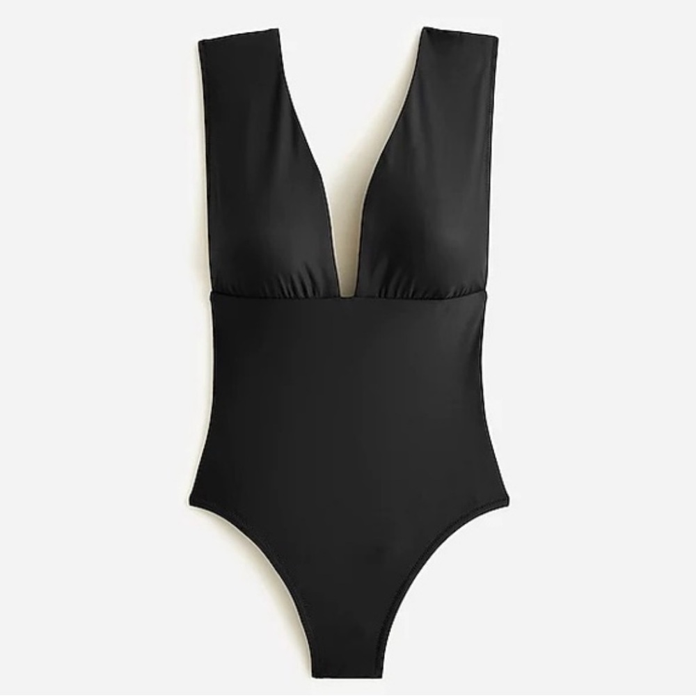 NWT J.Crew V-Neck One-Piece Swimsuit (bathing suit). Black. Sz 18